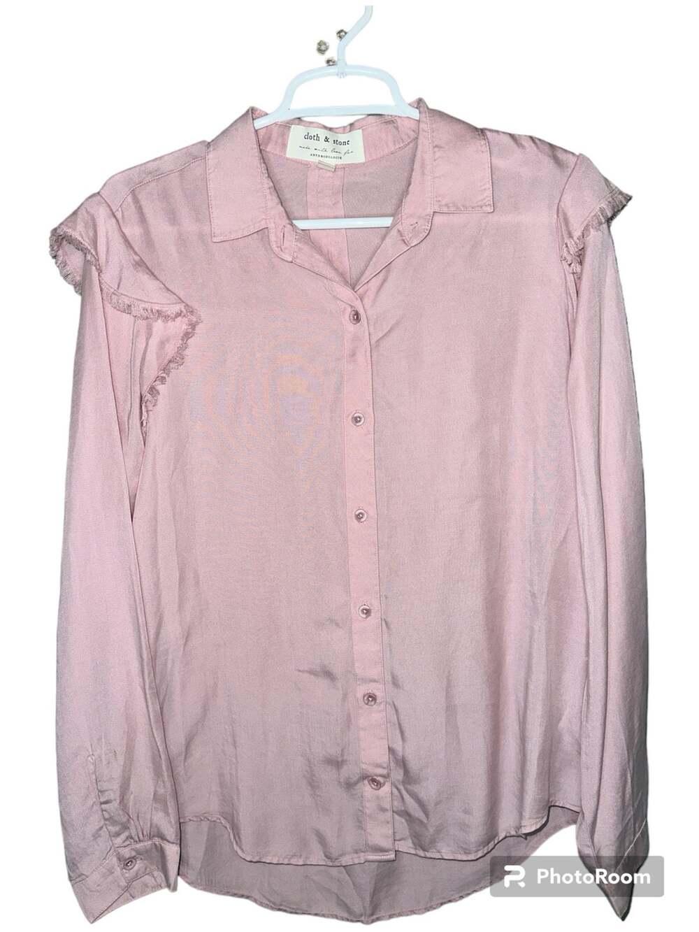 Cloth & Stone Pink Ruffle Shoulder Long Sleeve Button Up Blouse Size Medium